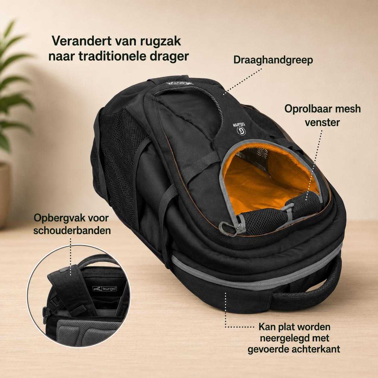 KURGO G-Train Premium Hondenrugzak Zwart